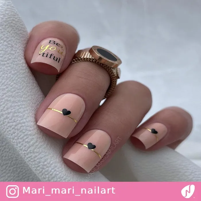 Beautiful Beige Pink Nails with Minimal Hearts